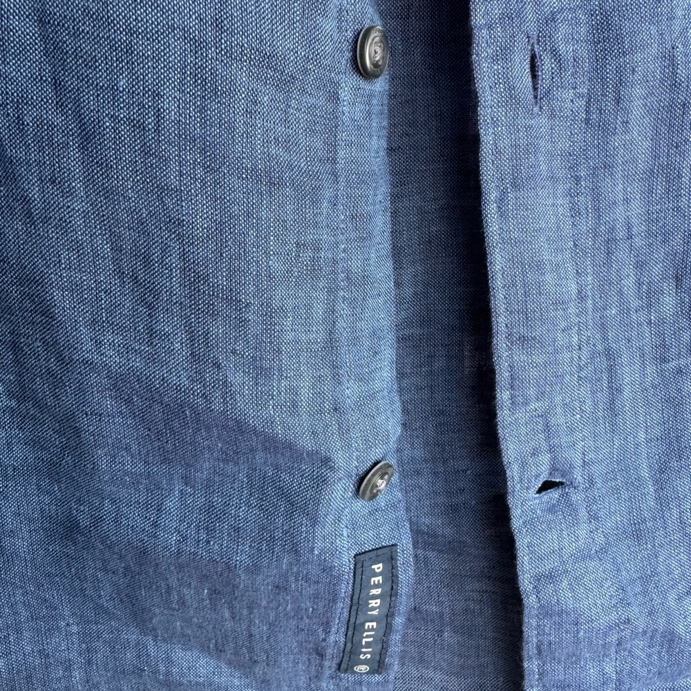 Perry Ellis Linen Blue Mens XL Button Down Short SleeveCoastal Vacation ShirtNWT - Picture 9 of 14